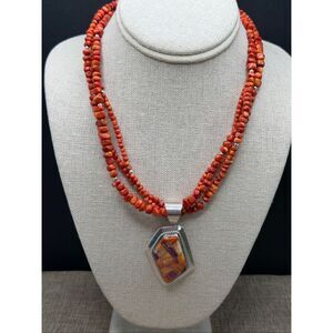 Jay King Desert Rose Trading 925 Sterling Spiny Oyster & Coral Necklace